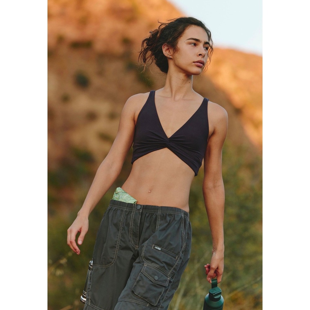 Free People Movement Never Better Reversible Twist Crop Top Black Activewear